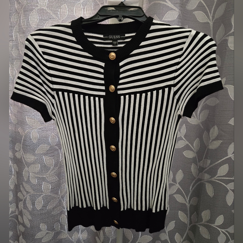 Guess Monochrome Striped Knit Top